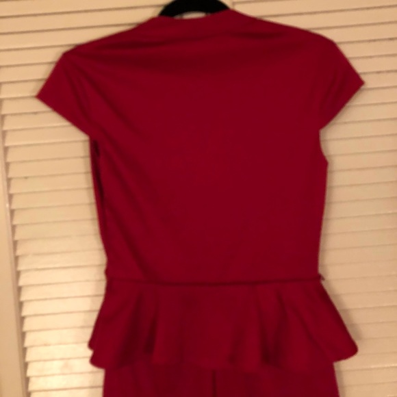 {As u wish}Hot red cap sleeve peplum bodycon dress - Picture 5 of 8